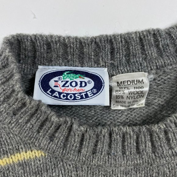 Vintage Izod Lacoste Striped Wool Sweater Women's Medium Gray Yellow - Picture 4 of 9
